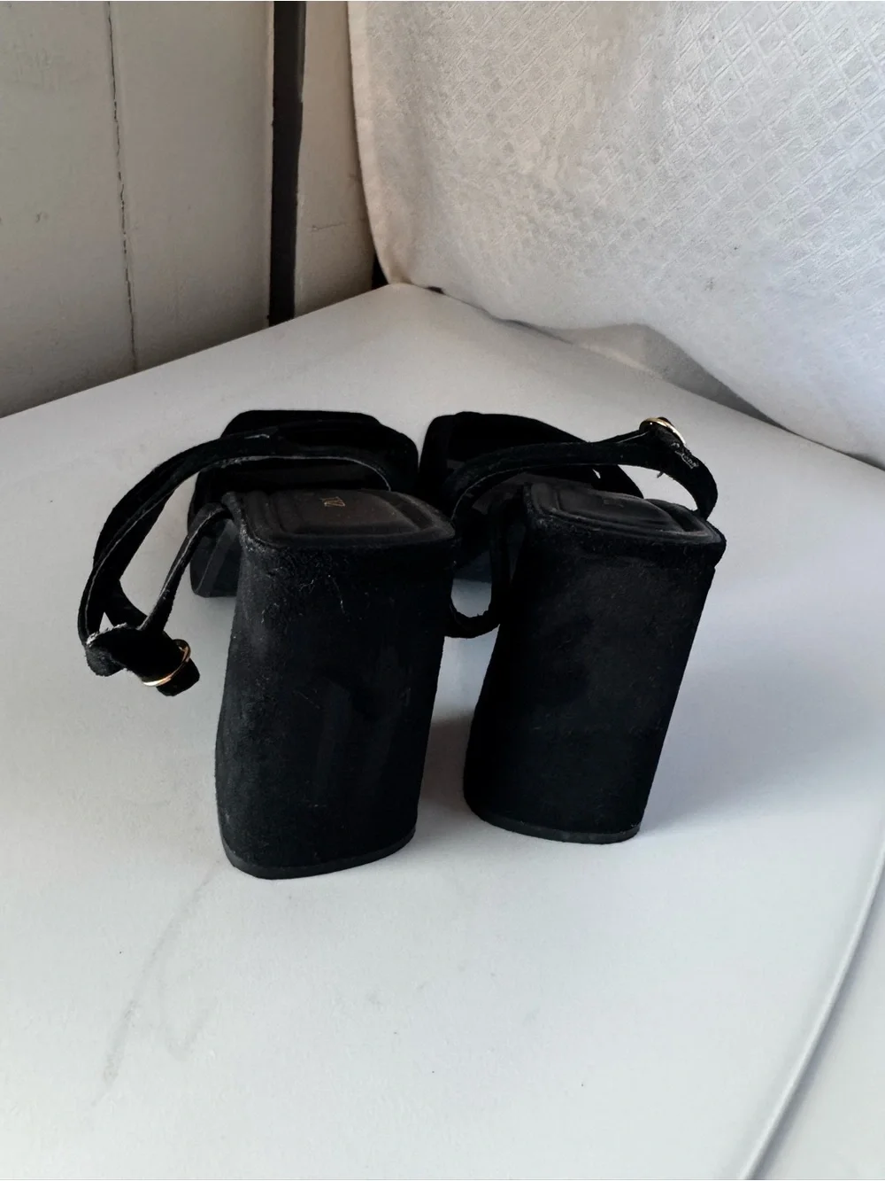 Zara Black Platform Block Heel Sandals with Ankle Strap